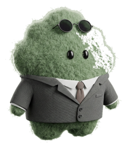 Summo, the RoboAudit agent, a fuzzy green character in a charcoal suit